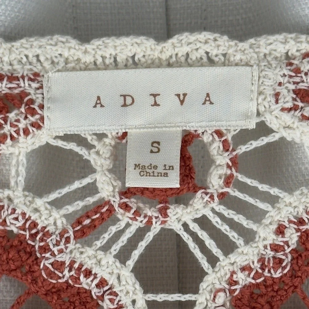 Adiva Crochet Knit Floral Sweater Rust Orange Cream Boho Long Sleeve Top Small